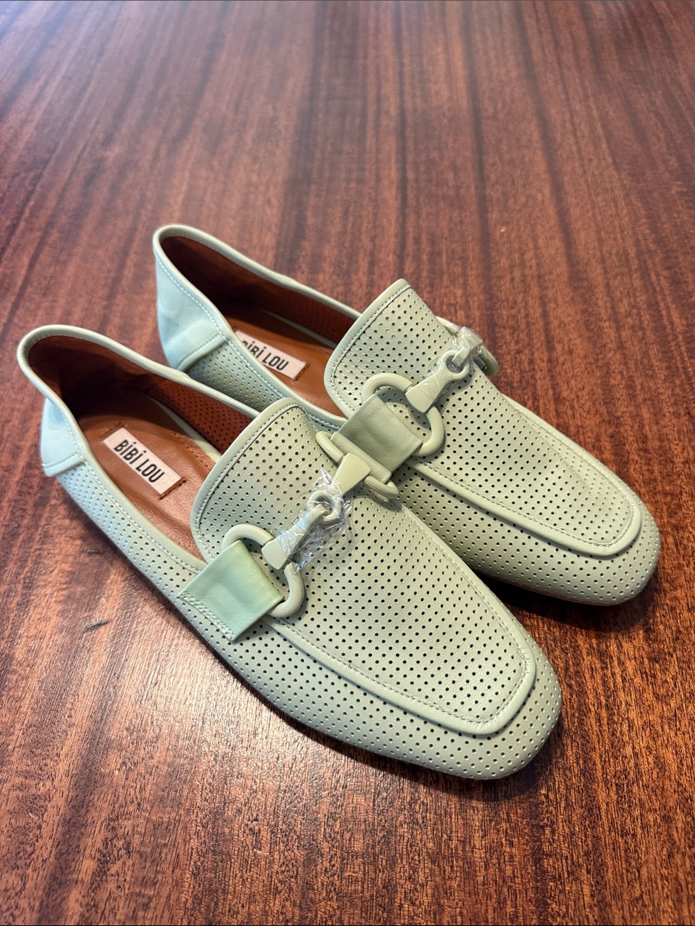Bibi Lou Mint Green Loafers with Metal Buckle